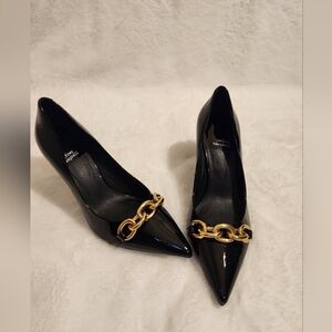 Jeffrey Campbell Black Patent Heels with Gold Chain